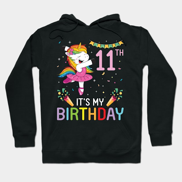 Happy Unicorn Dancing Congratulating 11th Time It's My Birthday 11 Years Old Born In 2010 Hoodie by bakhanh123